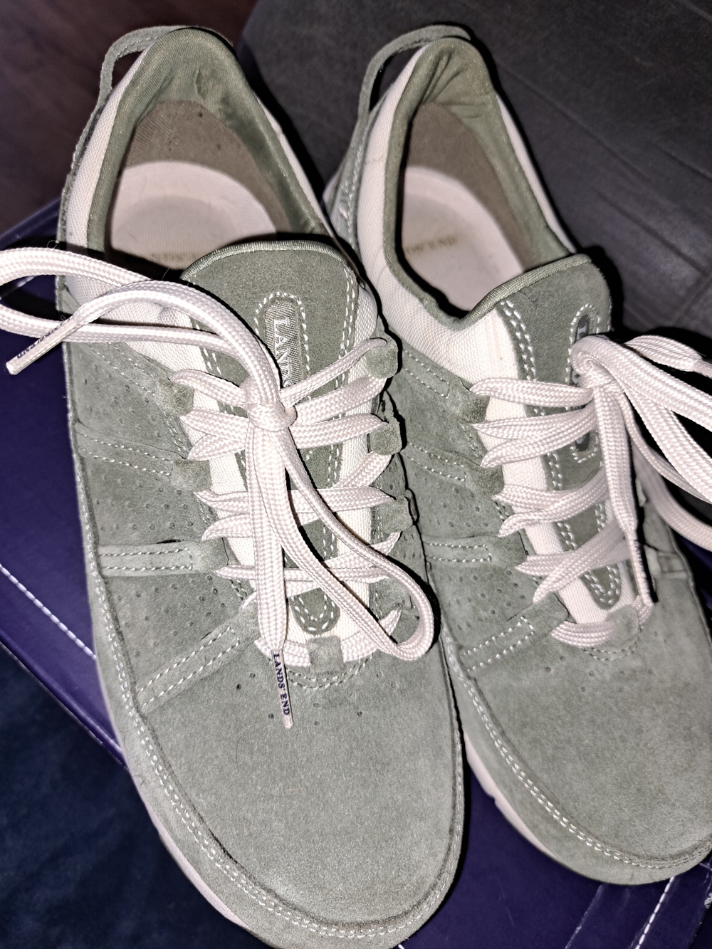 Lands' End Women's Sage Green Suede Athletic Sneakers